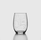 Stemless Wine Glass-Custom Etched U.S. City / Town Map