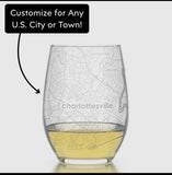 Stemless Wine Glass-Custom Etched U.S. City / Town Map