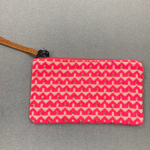 Pink White Triangles Beaded Wristlet
