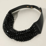 Multi Layer Necklace: Blk/Diam