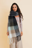 Checked Fringe Scarf BLK