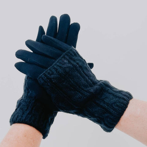 3 in 1 Cable Knit Gloves: Navy