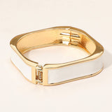 Rectangle Hinged Bangle: Gold/Whte