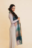 Checked Fringe Scarf BLK