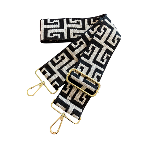 Greek Key Bag Strap Black