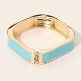 Rectangle Hinged Bangle: Gold/Whte