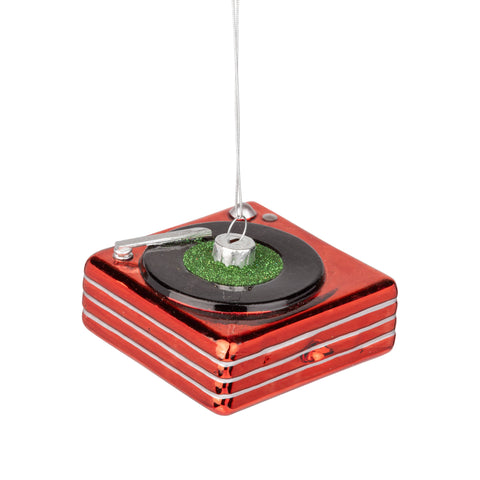 Glass record player orn