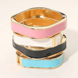 Rectangle Hinged Bangle: Gold/Whte