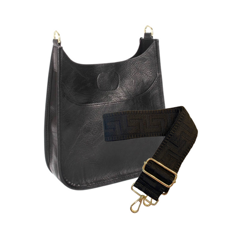 Sloane Crossbody Messenger Black Greek Key Strap