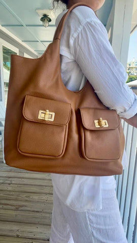Chandler Bamboo Lock Satchel-Nutmeg