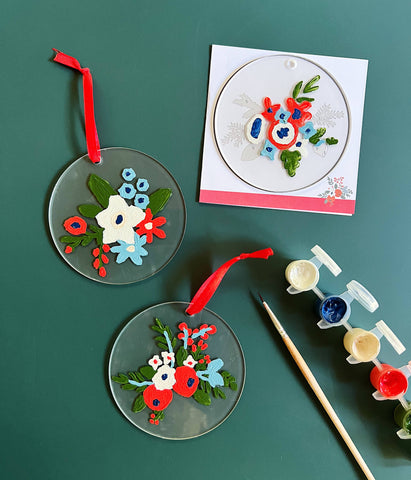 Painted Holiday Floral Ornaments Paint-By-Number Kit
