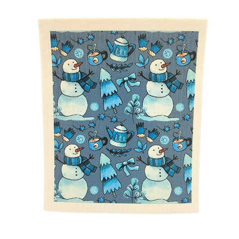 Snowman & Hot Chocolate Swedish Dishcloth - Christmas Decor